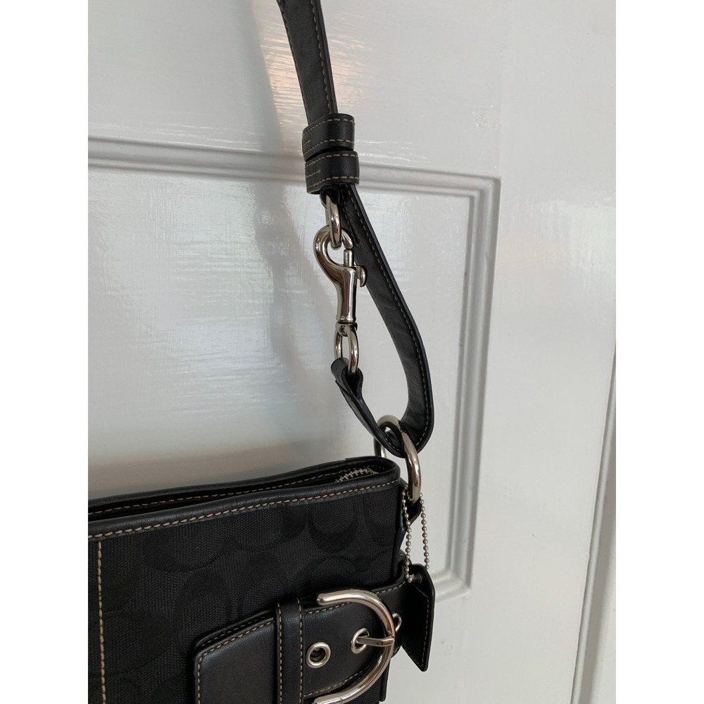 Vintage Coach Black Monogram Canvas Soho Duffle Shoulder Bag Silver Buckles - Picture 14 of 16